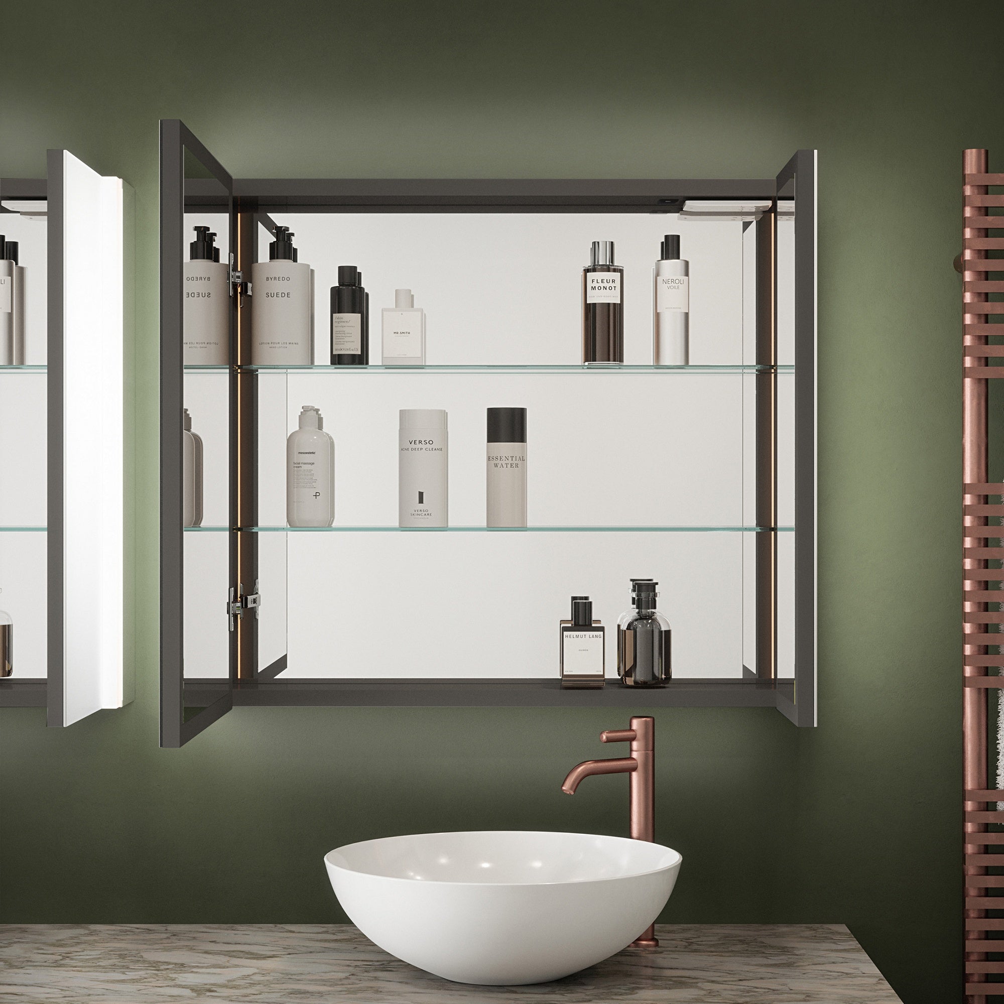 Balmoral Double Door Illuminated LED Bathroom Mirror Cabinet with Bluetooth Speaker, Shaver Socket & USB Port - 800x700x130mm