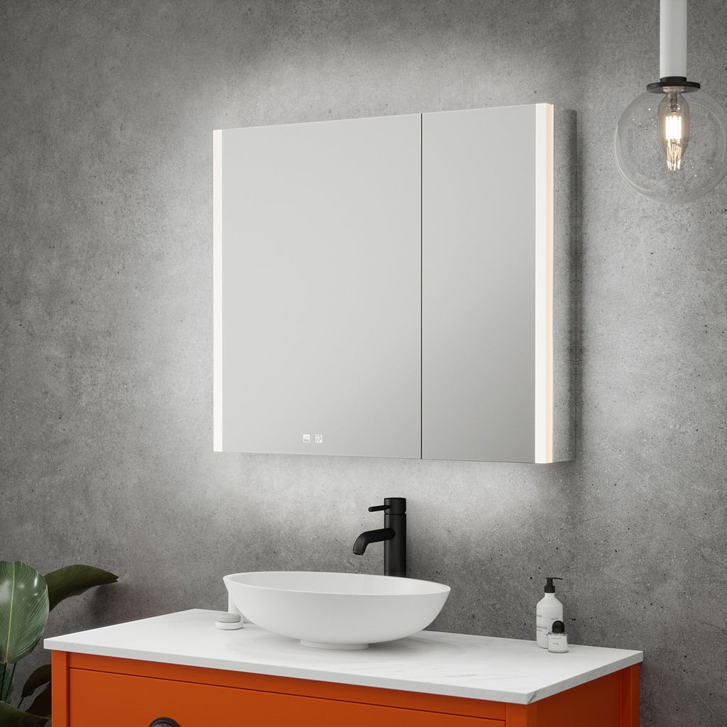 Balmoral Double Door Illuminated LED Bathroom Mirror Cabinet with Bluetooth Speaker, Shaver Socket & USB Port - 800x700x130mm