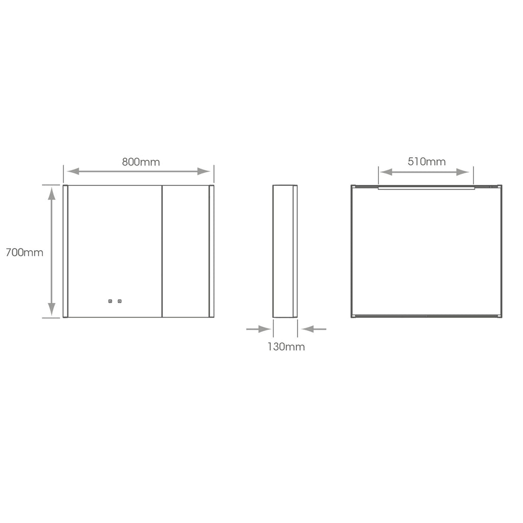 Balmoral Double Door Illuminated LED Bathroom Mirror Cabinet with Bluetooth Speaker, Shaver Socket & USB Port - 800x700x130mm