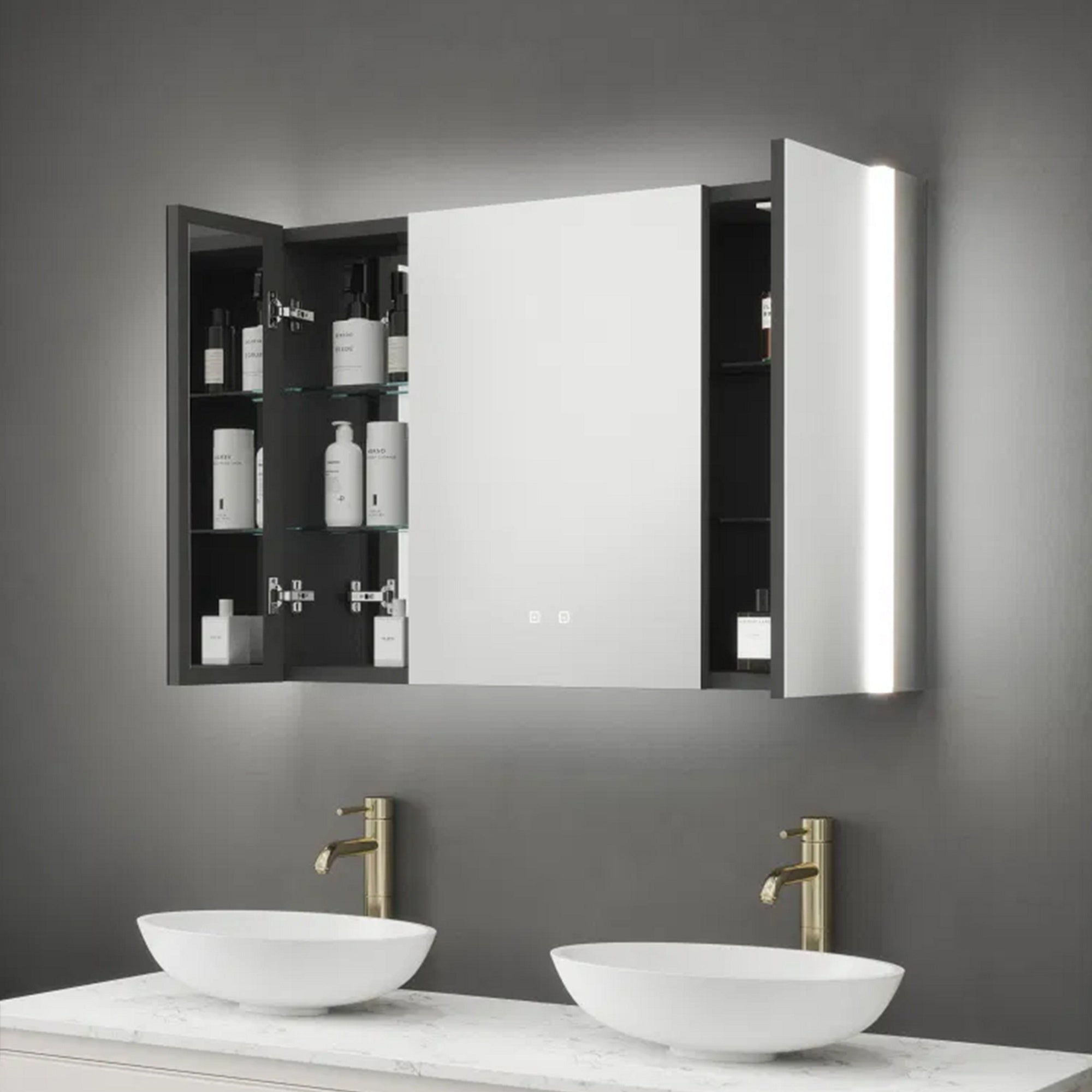 Balmoral Triple Door LED Bathroom Mirror Cabinet with Bluetooth & Shaver Socket, 1050x700x130mm