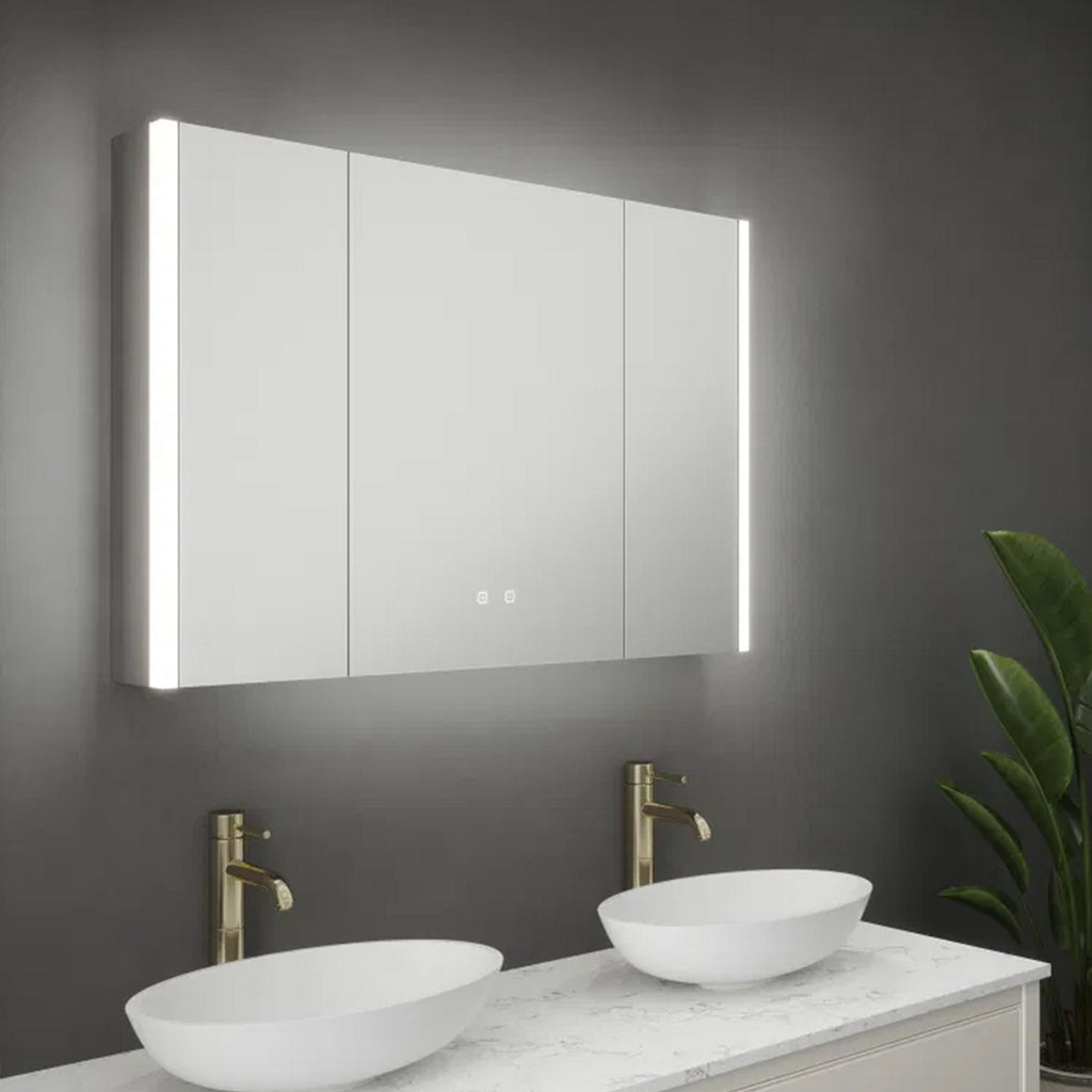 Balmoral Triple Door LED Bathroom Mirror Cabinet with Bluetooth & Shaver Socket, 1050x700x130mm