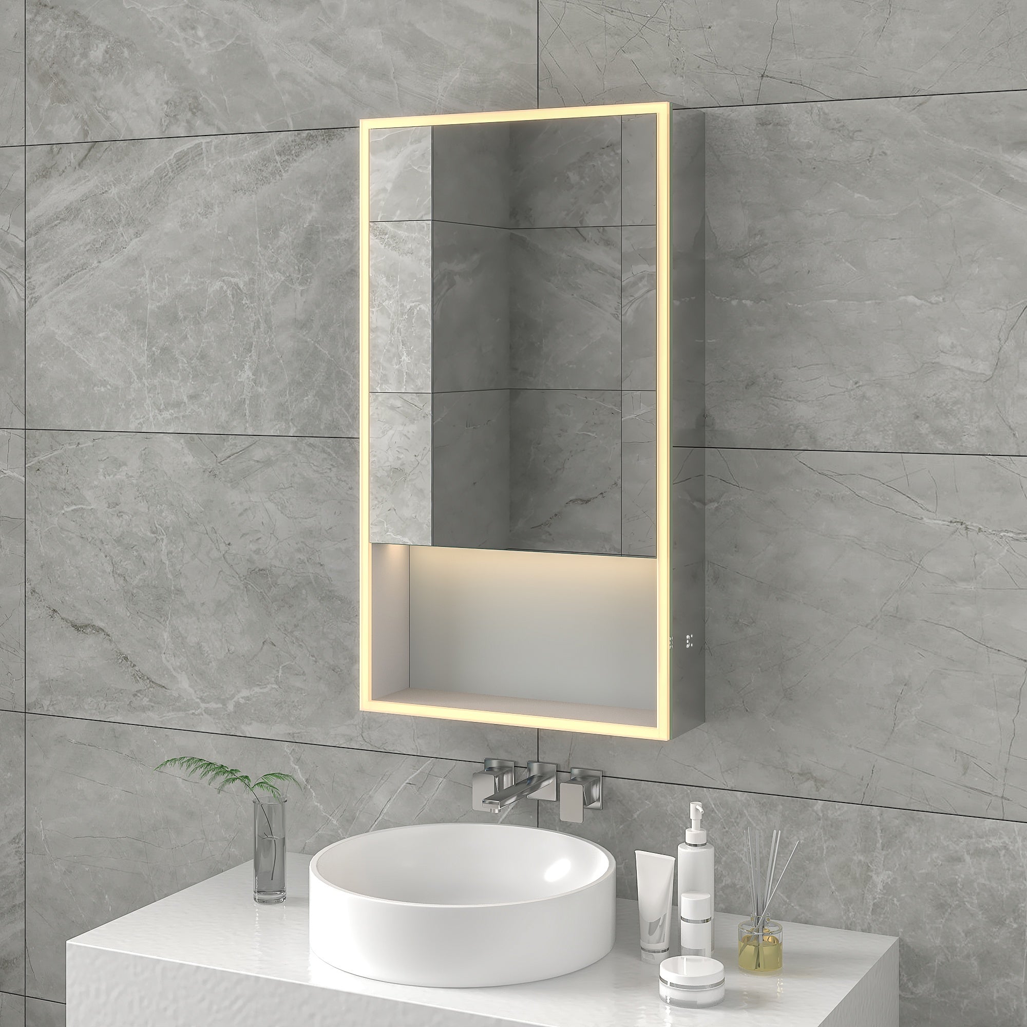Apollo Single Tunable LED Mirror Cabinet with Bluetooth Speaker, Shaver Socket, USB & Wireless Charging for Bathrooms