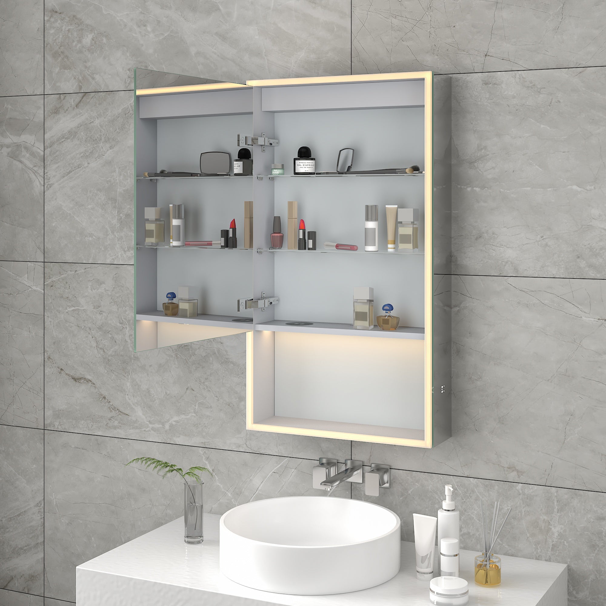 Apollo Single Tunable LED Mirror Cabinet with Bluetooth Speaker, Shaver Socket, USB & Wireless Charging for Bathrooms