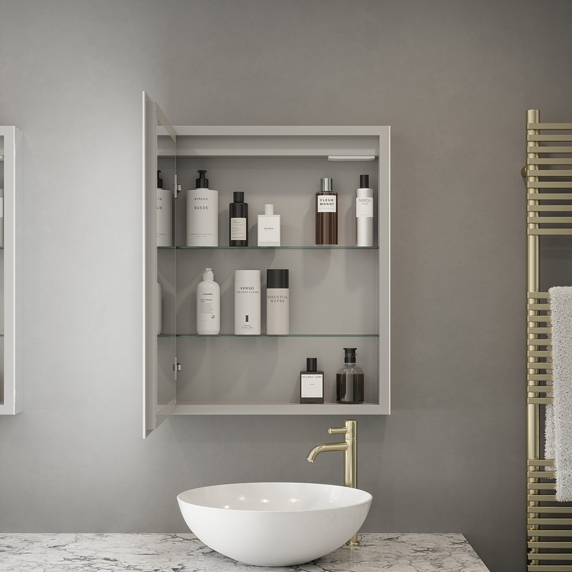 Athena Illuminated LED Bathroom Mirror Cabinet with Tunable White Light, Demister & Shaver Socket - 50x70cm