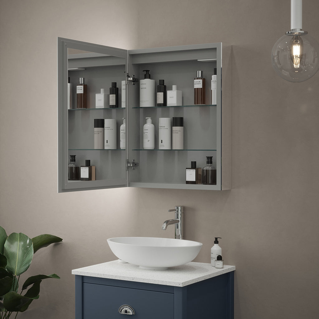 Athena Illuminated LED Bathroom Mirror Cabinet with Tunable White Light, Demister & Shaver Socket - 50x70cm