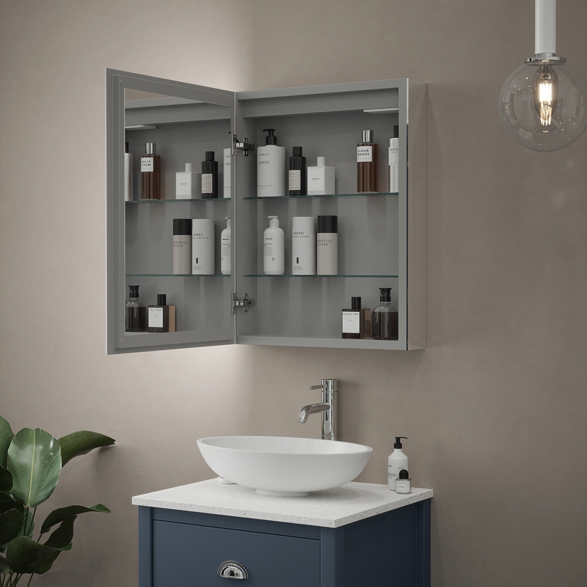 Athena Illuminated LED Bathroom Mirror Cabinet with Tunable White Light, Demister & Shaver Socket - 50x70cm