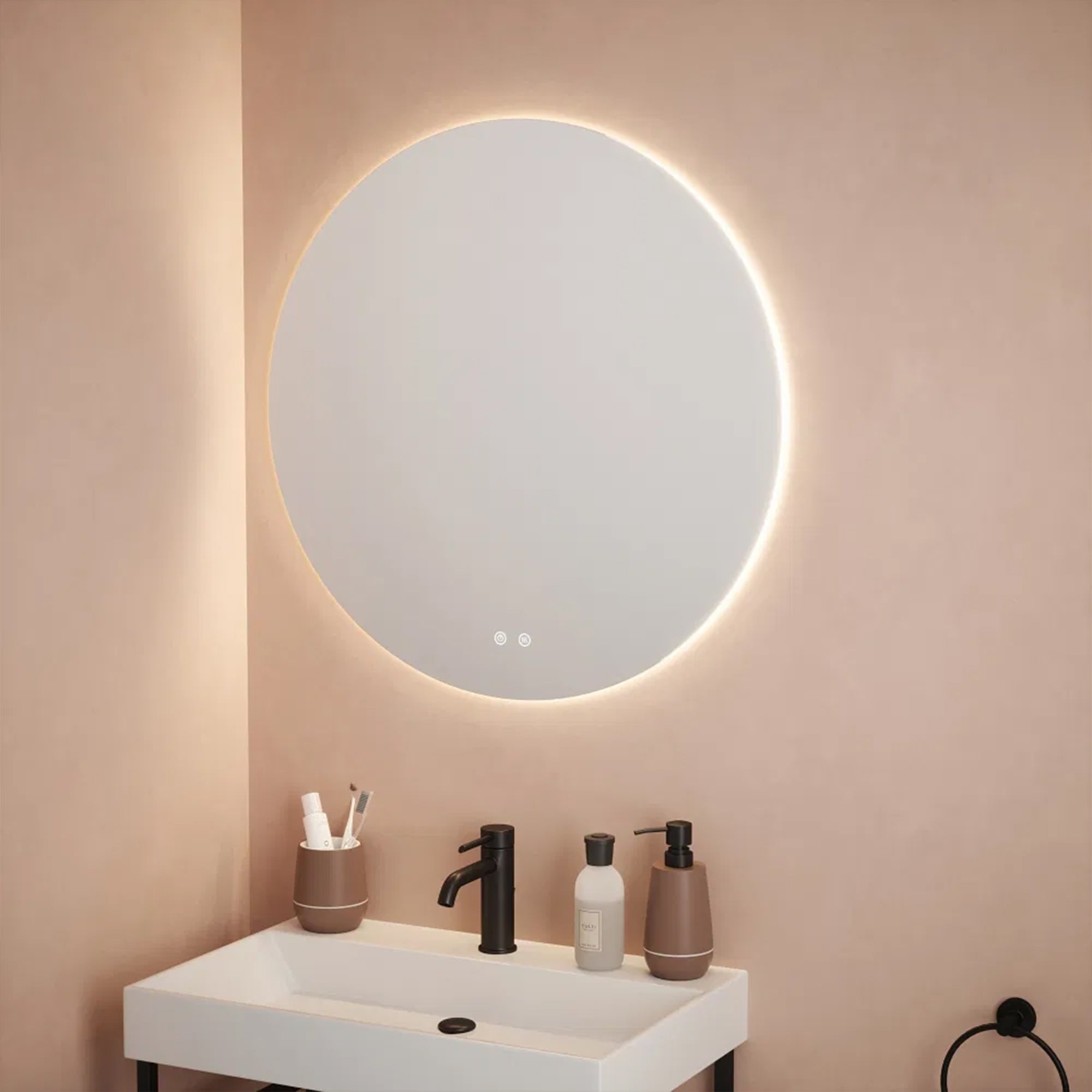 FNX Rochelle 800mm Frameless Round LED Bathroom Mirror - Dimmable, Tunable, Demister, IP44