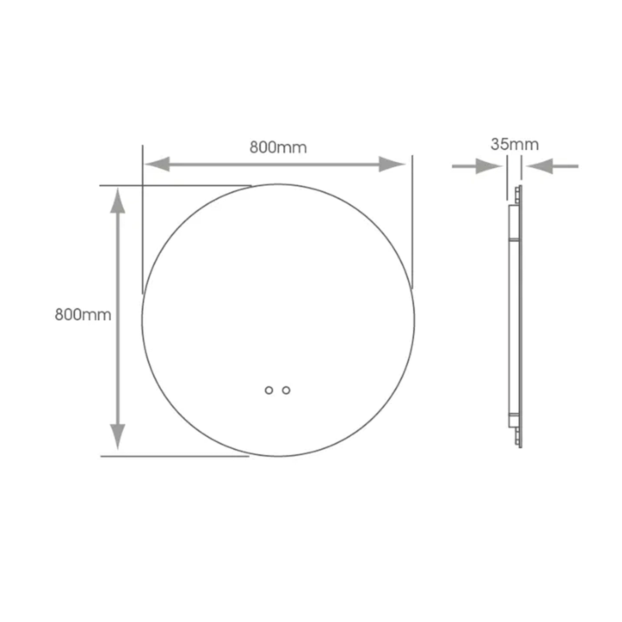 FNX Rochelle 800mm Frameless Round LED Bathroom Mirror - Dimmable, Tunable, Demister, IP44
