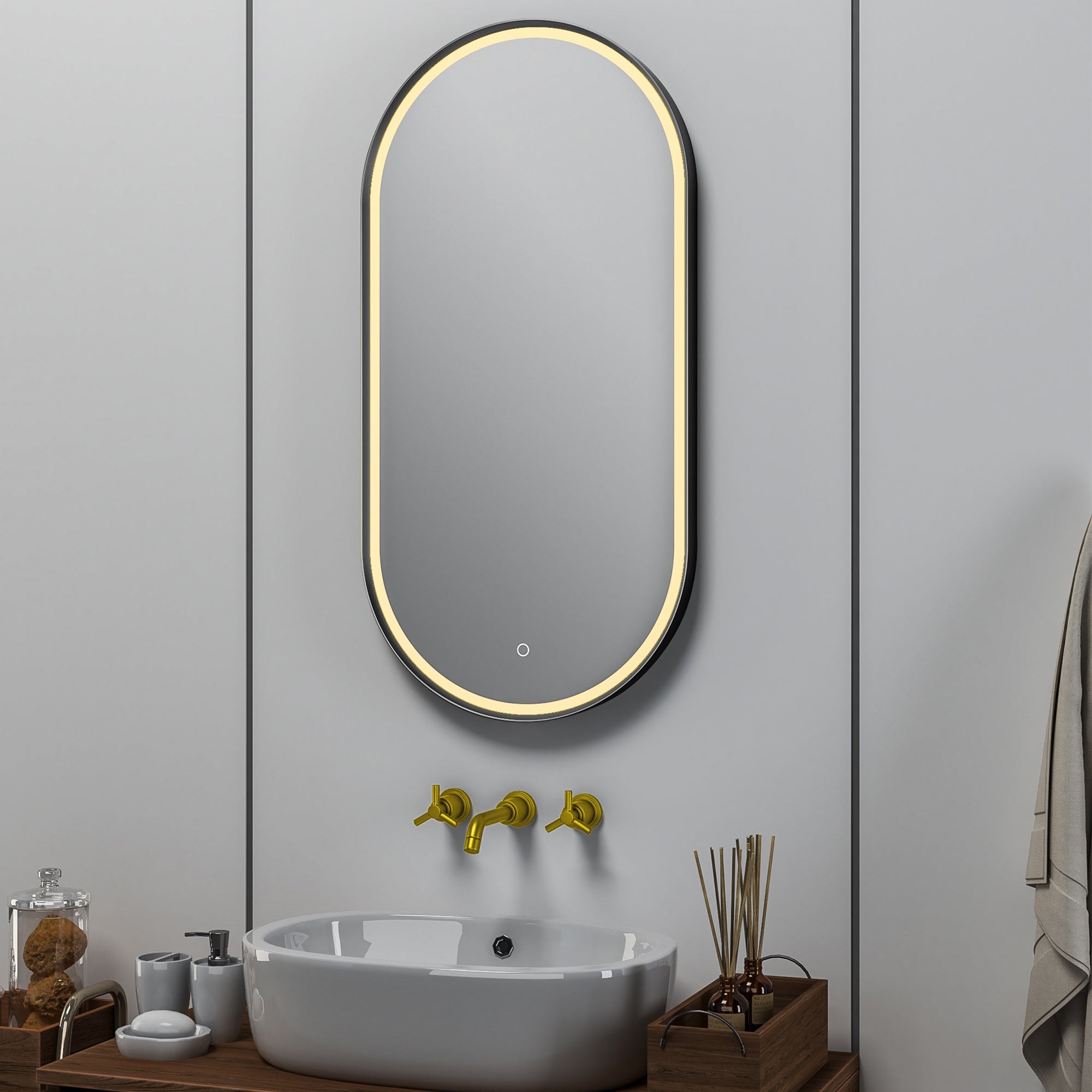 Berlin Oval LED Bathroom Mirror: Tunable White, Dimmable, Anti-Fog Demister Pad - 400x800mm IP44 Rated