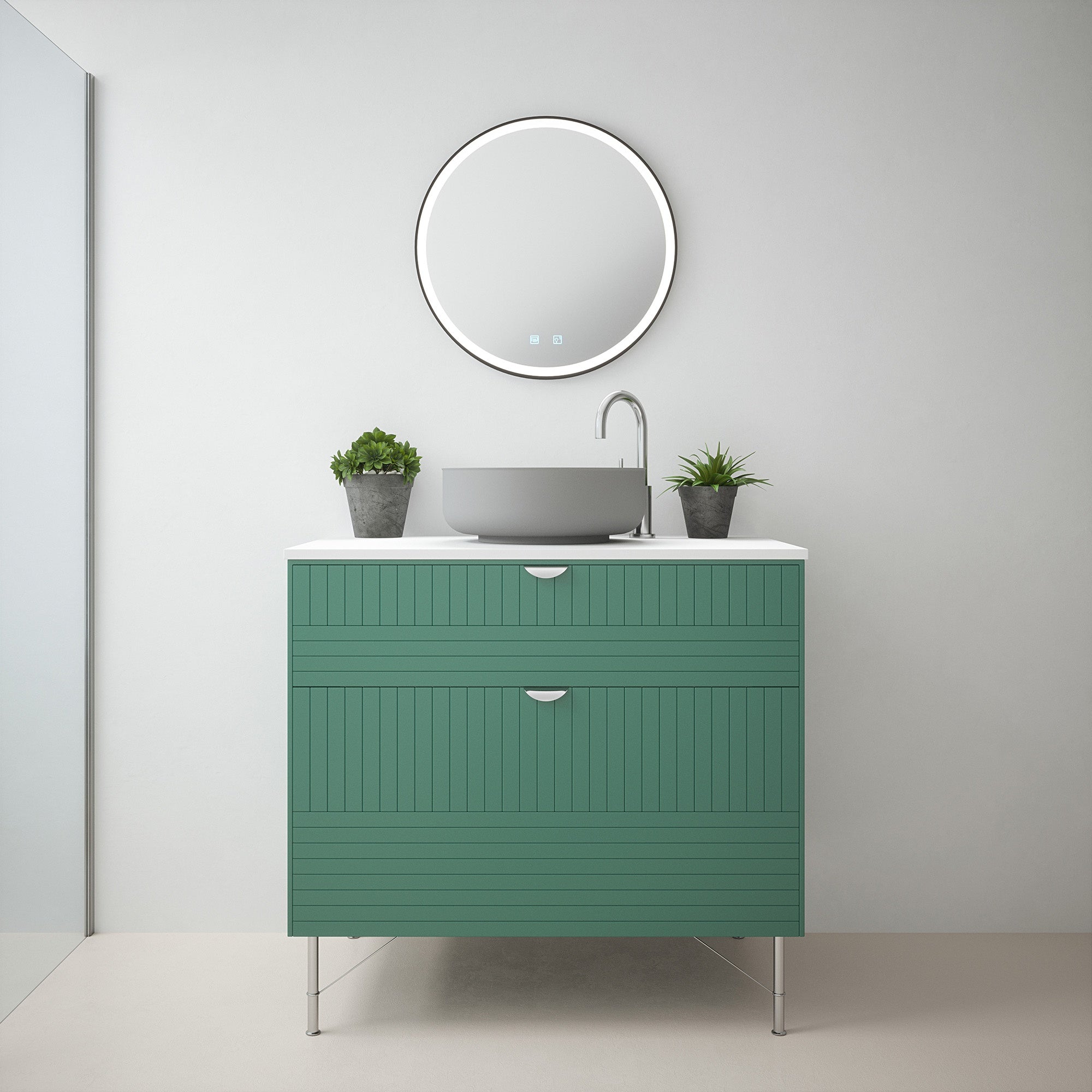 FNX Bathrooms Georgia 600mm Round Black Frame LED Bathroom Mirror, Tunable White & Demister