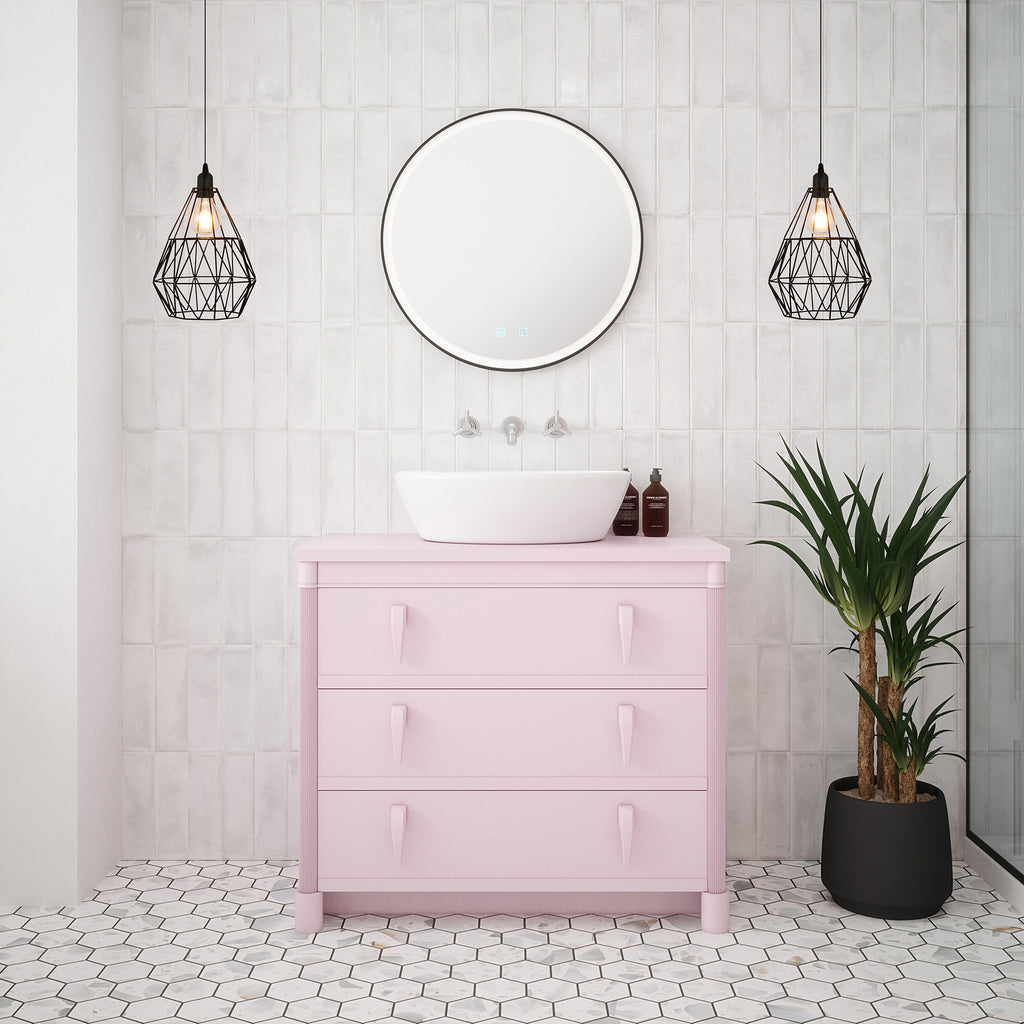 FNX Bathrooms Georgia 600mm Round Black Frame LED Bathroom Mirror, Tunable White & Demister