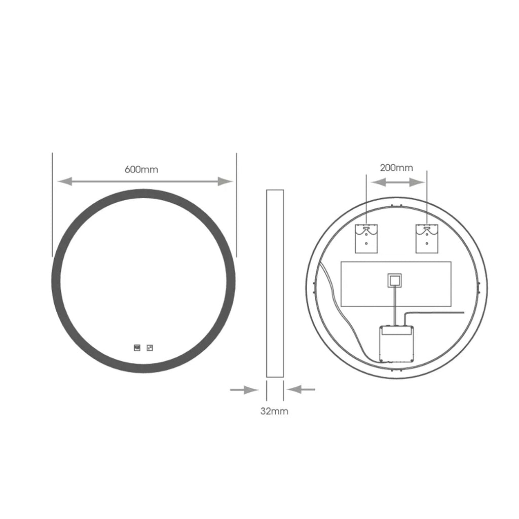 FNX Bathrooms Georgia 600mm Round Black Frame LED Bathroom Mirror, Tunable White & Demister