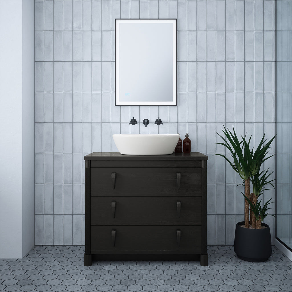 Langley 500x700x27mm Black Frame LED Bathroom Mirror - Tunable White, Dimmable, Demister & IP44 Rated