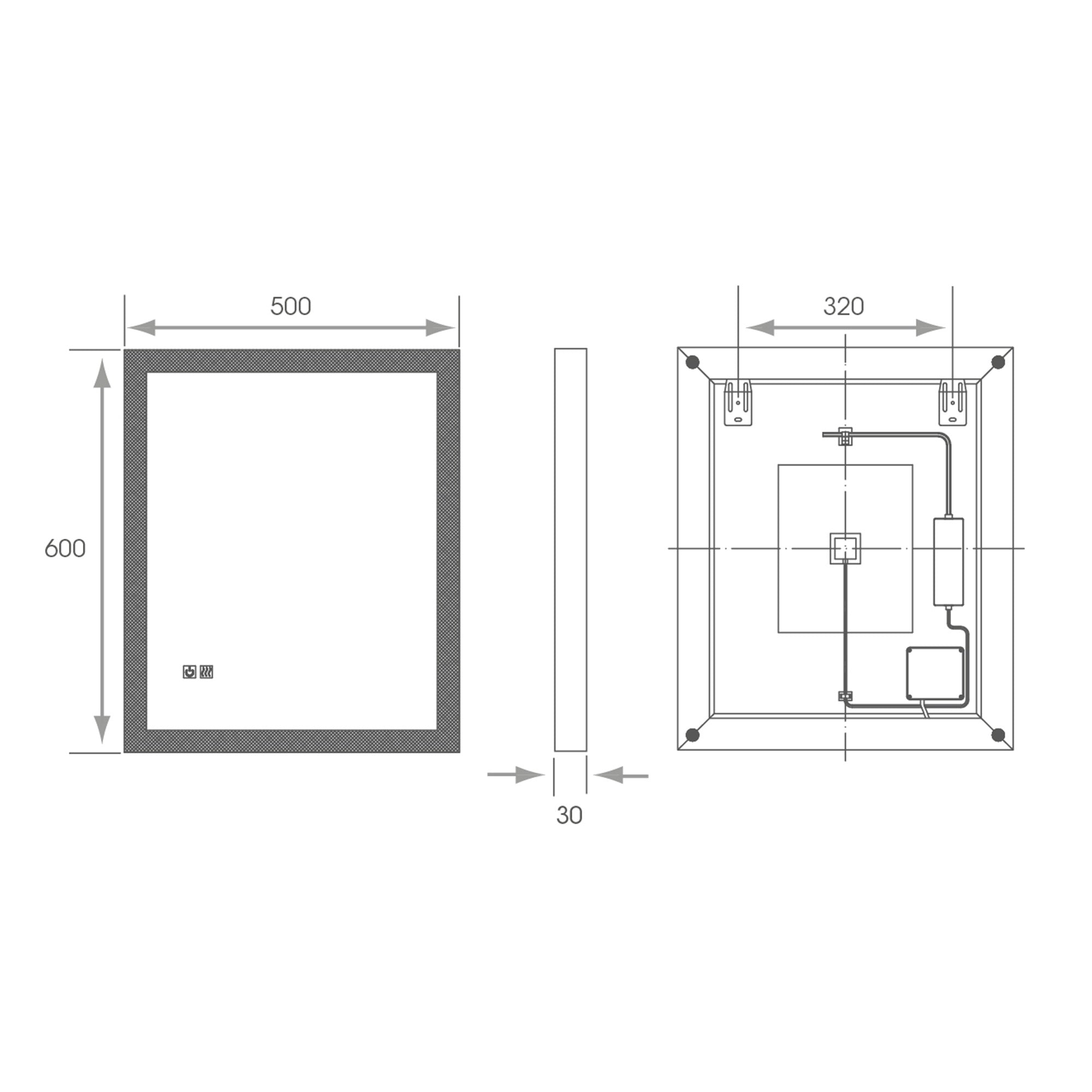 Saturn Tunable LED Bathroom Mirror - Dimmable, Demister & Versatile 500x600mm