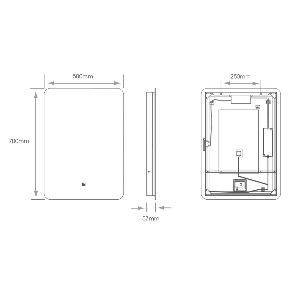 Kingston Backlit LED Bathroom Mirror with Tunable White, Demister & Shaver Socket (H700 x W500mm)