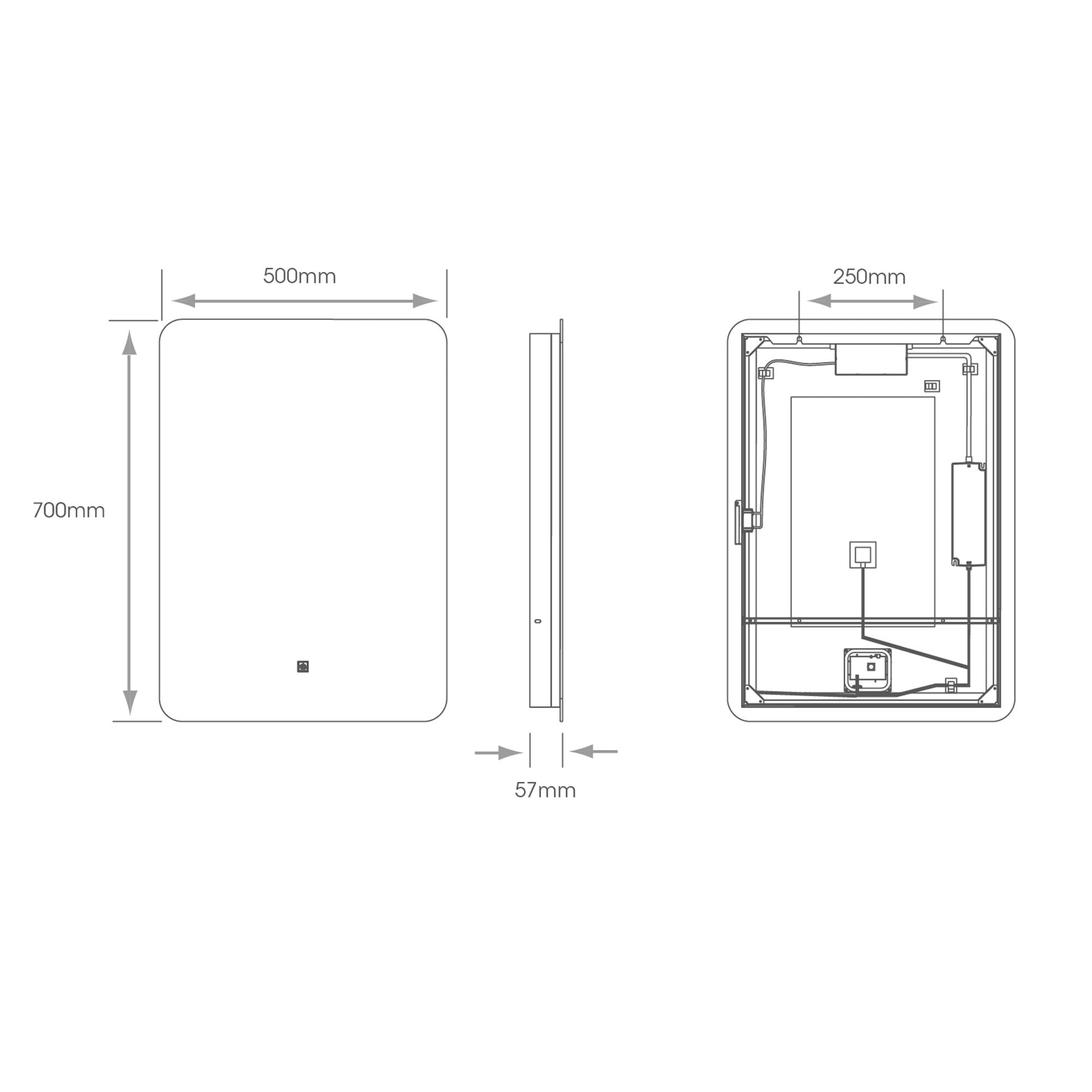 Kingston Backlit LED Bathroom Mirror with Tunable White, Demister & Shaver Socket (H700 x W500mm)