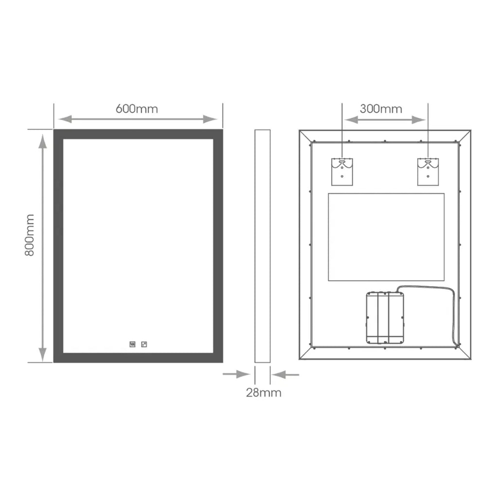 Milton Tunable LED Bathroom Mirror - 600x800mm, Dimmable with Demister & IP44 Rating