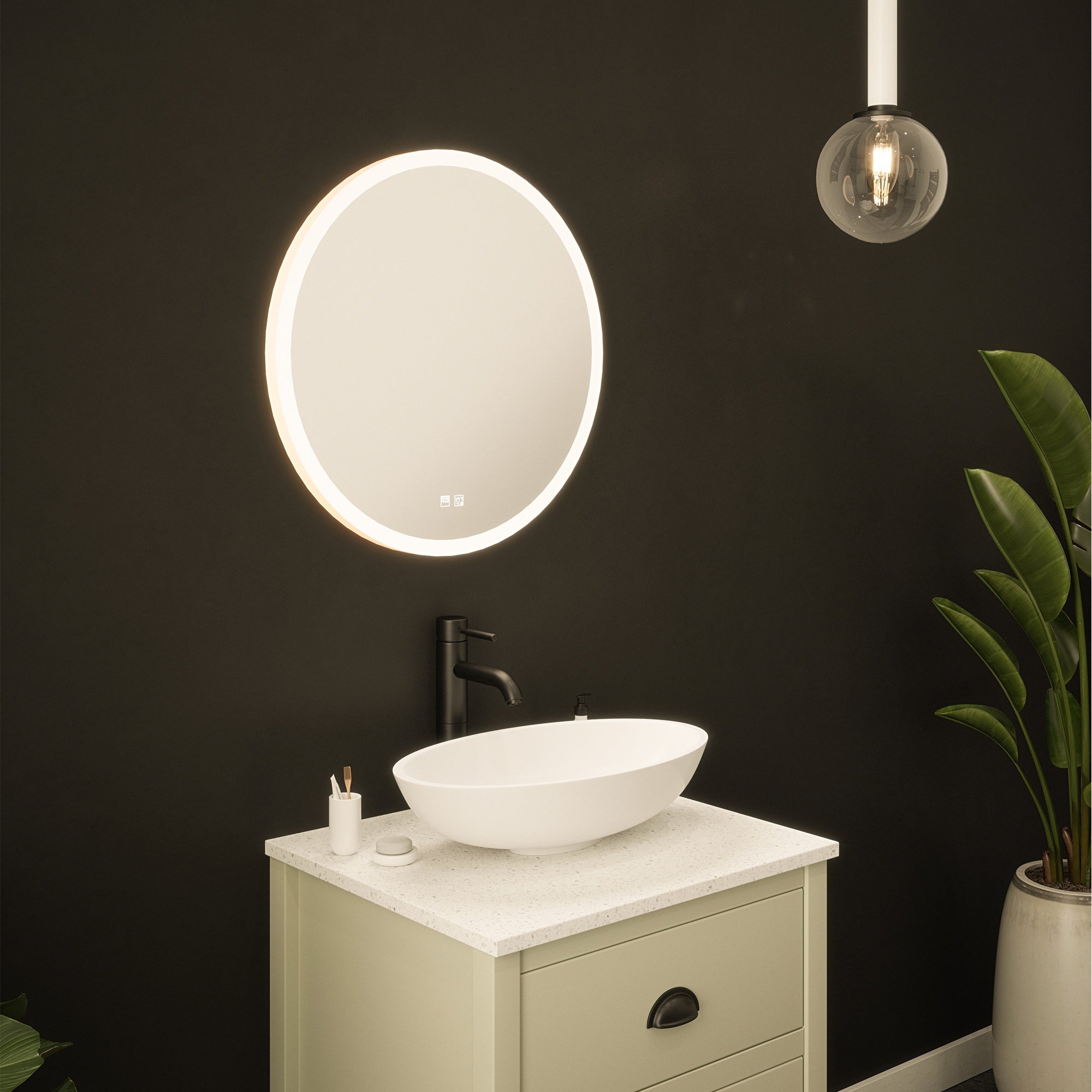 Sudbury 600mm Round LED Bathroom Mirror with Tunable White, Dimmable & Demister - IP44 Rated