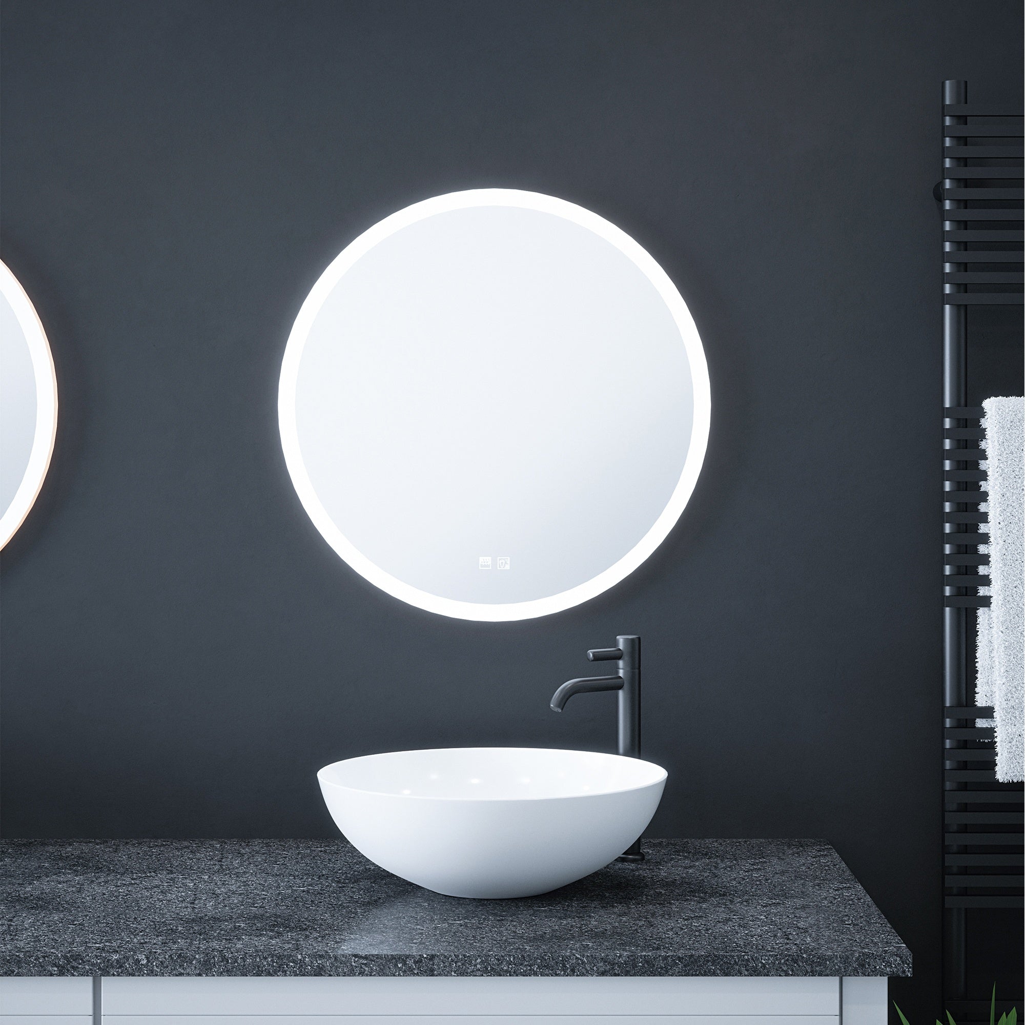 Sudbury 600mm Round LED Bathroom Mirror with Tunable White, Dimmable & Demister - IP44 Rated