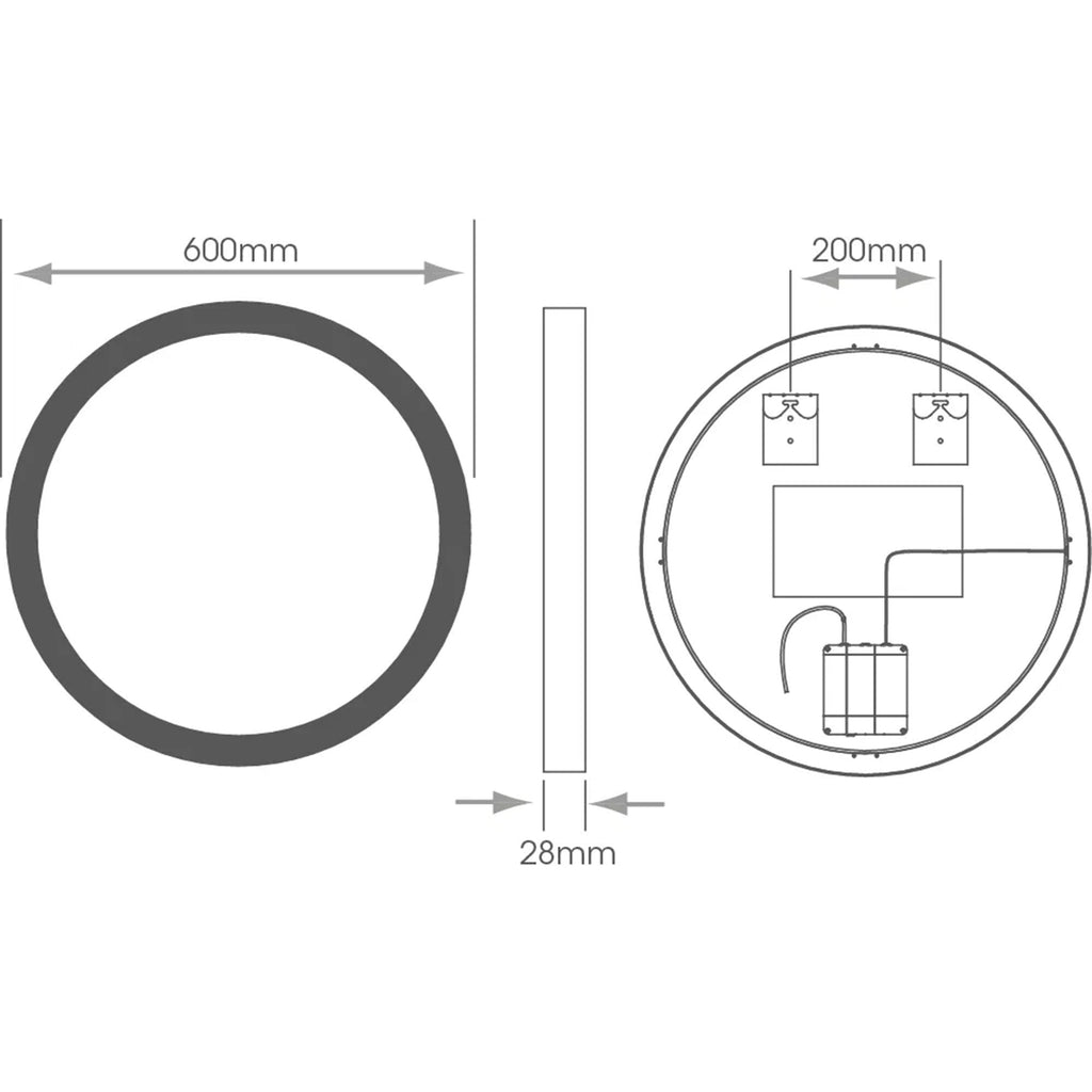 Sudbury 600mm Round LED Bathroom Mirror with Tunable White, Dimmable & Demister - IP44 Rated