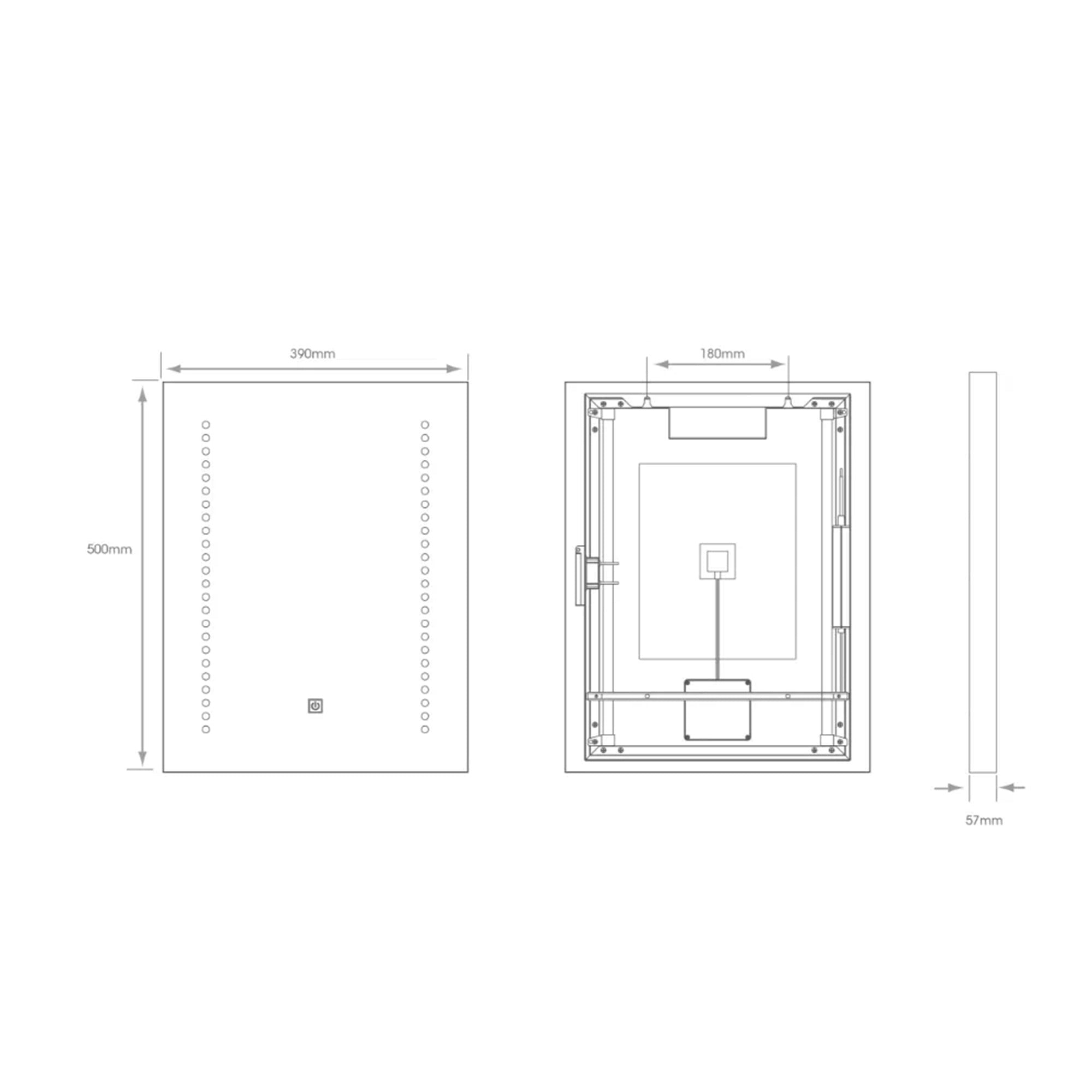 Ares Tunable LED Bathroom Mirror with Shaver Socket, Dimmable & Demister - 390x500mm, IP44 Rated