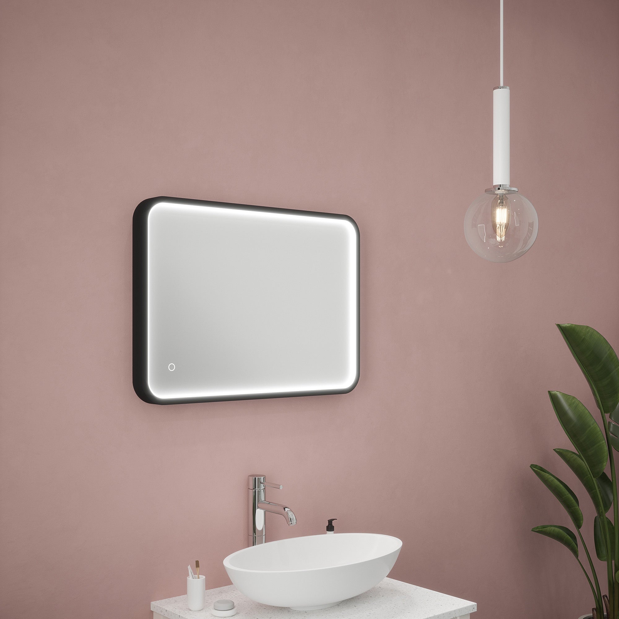 FNX Bathrooms Polar Dimmable LED Bathroom Mirror with Demister, Black Frame, 500x700mm, IP44