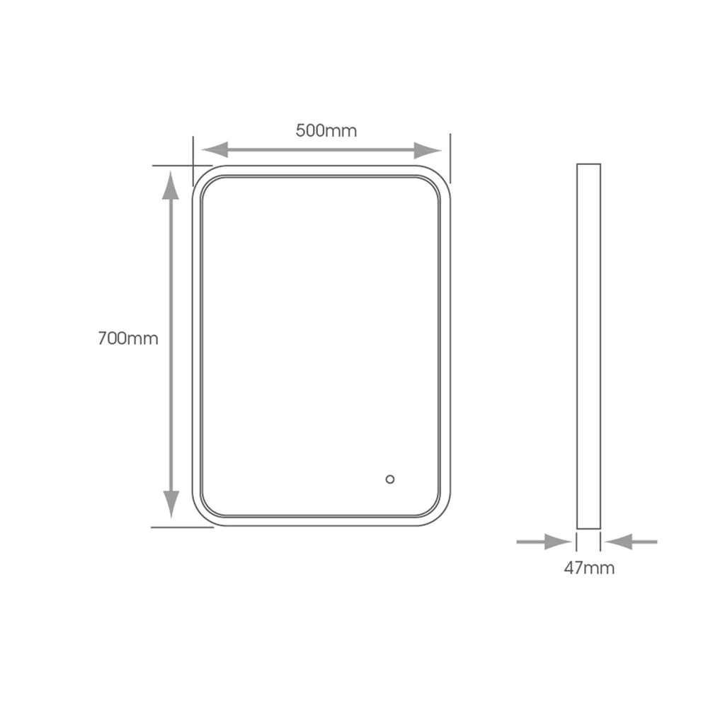 FNX Bathrooms Polar Dimmable LED Bathroom Mirror with Demister, Black Frame, 500x700mm, IP44