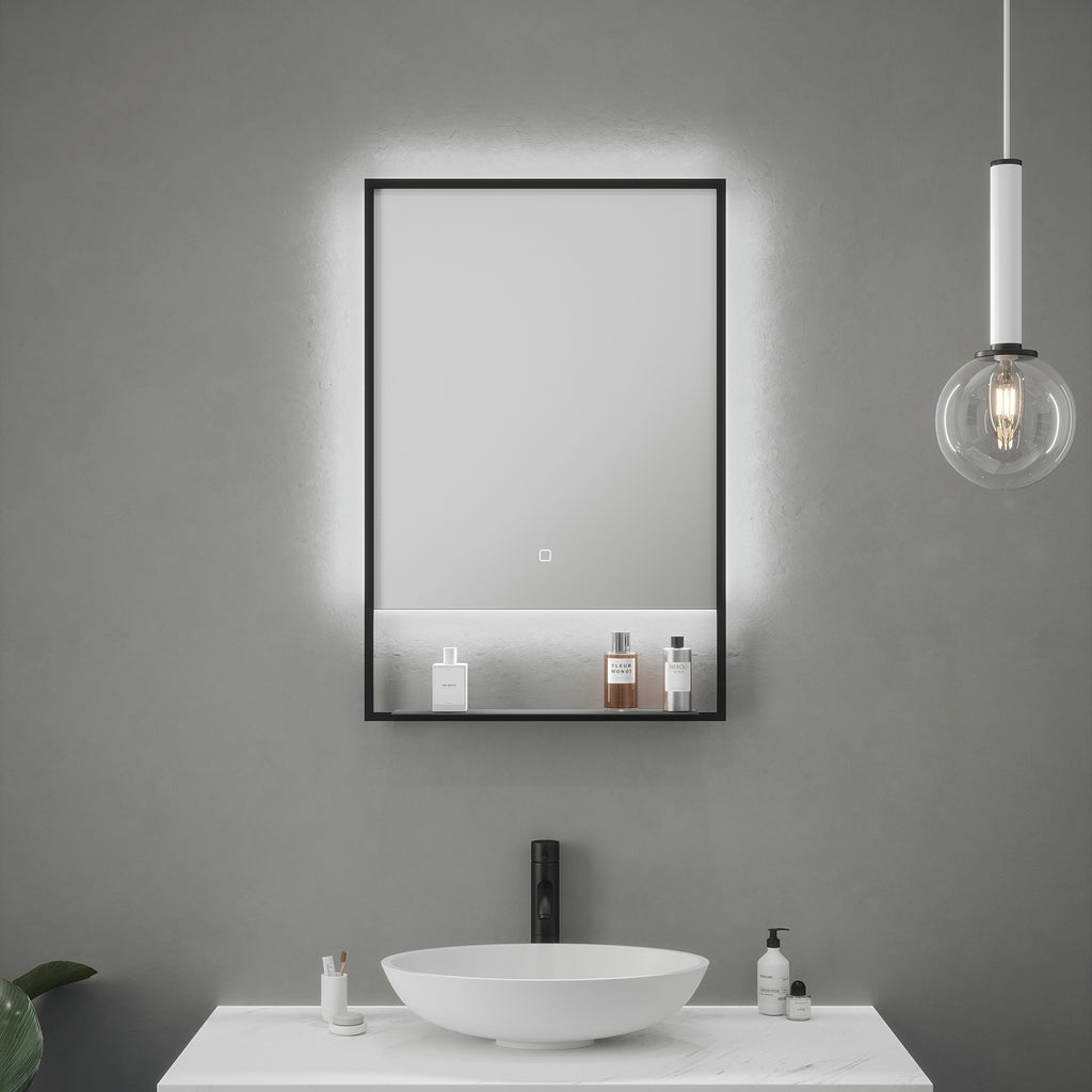FNX Bailey LED Bathroom Mirror 500x700mm with Integrated Shelf, Demister & 4000K Natural White Backlight