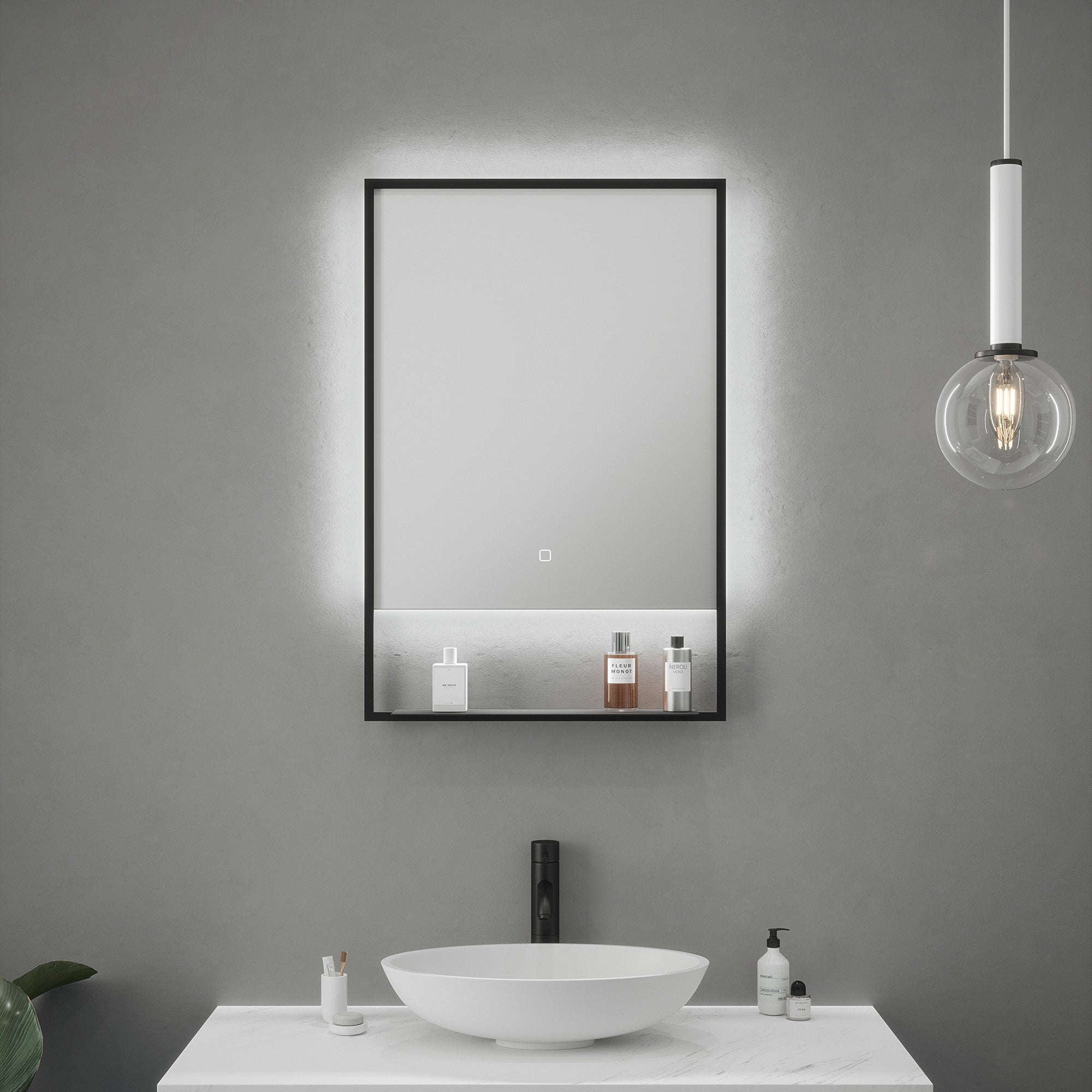 FNX Bailey LED Bathroom Mirror 500x700mm with Integrated Shelf, Demister & 4000K Natural White Backlight