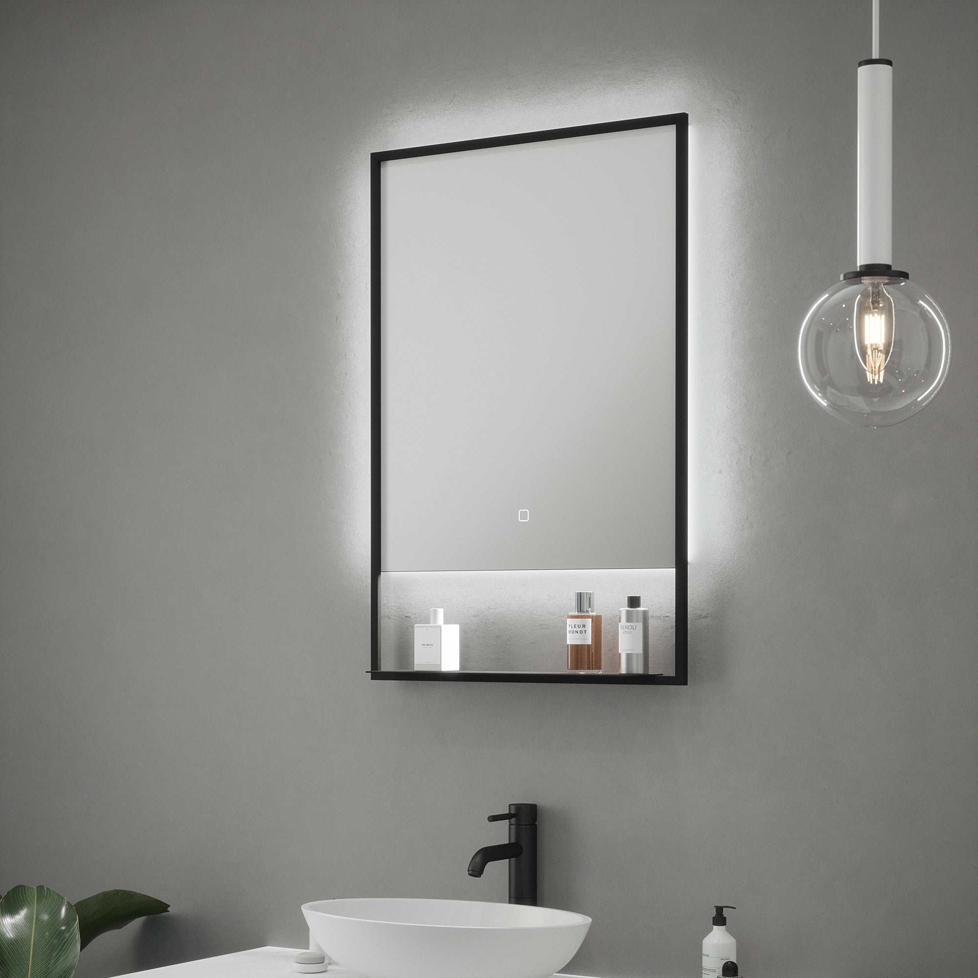 FNX Bailey LED Bathroom Mirror 500x700mm with Integrated Shelf, Demister & 4000K Natural White Backlight
