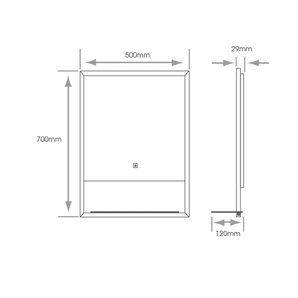 FNX Bailey LED Bathroom Mirror 500x700mm with Integrated Shelf, Demister & 4000K Natural White Backlight