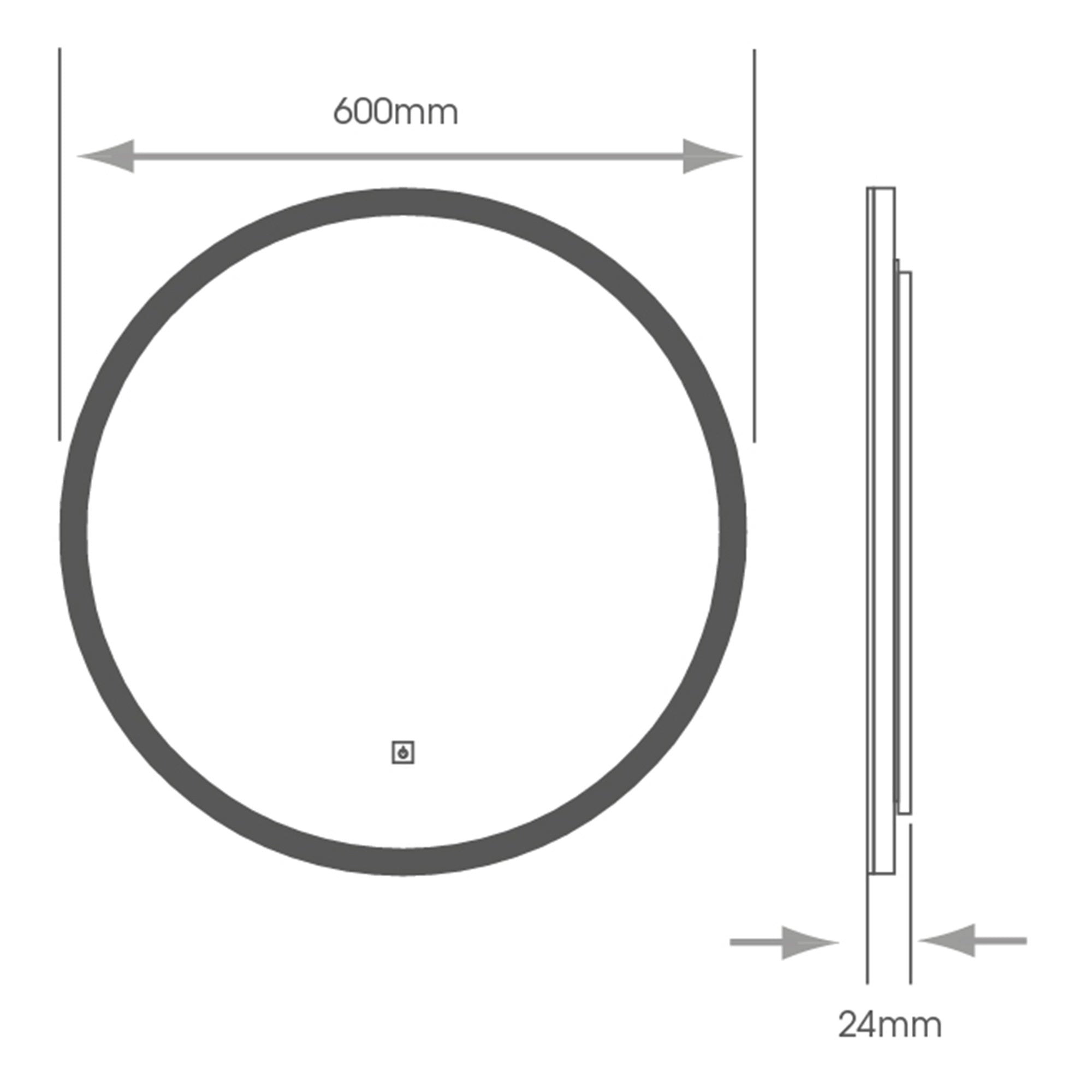 FNX Bathrooms Oslo 600mm Circular LED Bathroom Mirror with Anti-Fog Demister & Natural White Diffused Light (IP44)