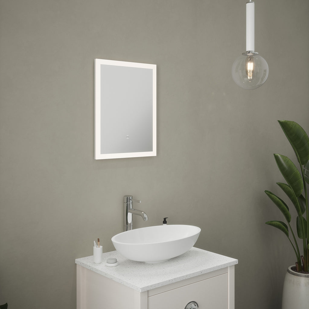 Florence Rectangular LED Bathroom Mirror with Diffused Border & Touch Sensor, 390 x 500mm, IP44