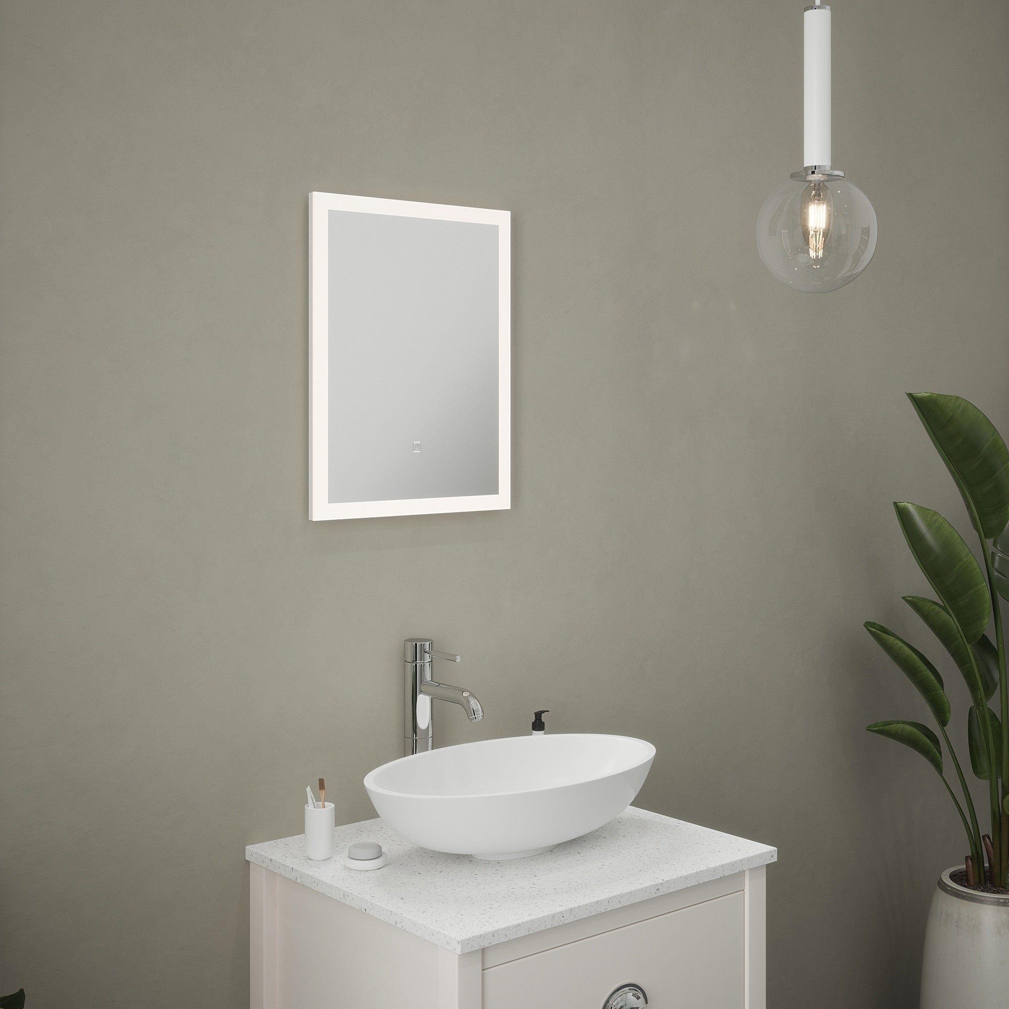 Florence Rectangular LED Bathroom Mirror with Diffused Border & Touch Sensor, 390 x 500mm, IP44
