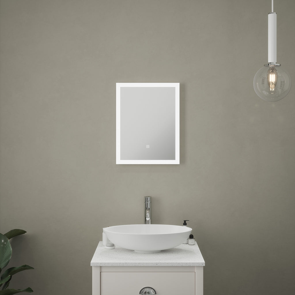 Florence Rectangular LED Bathroom Mirror with Diffused Border & Touch Sensor, 390 x 500mm, IP44