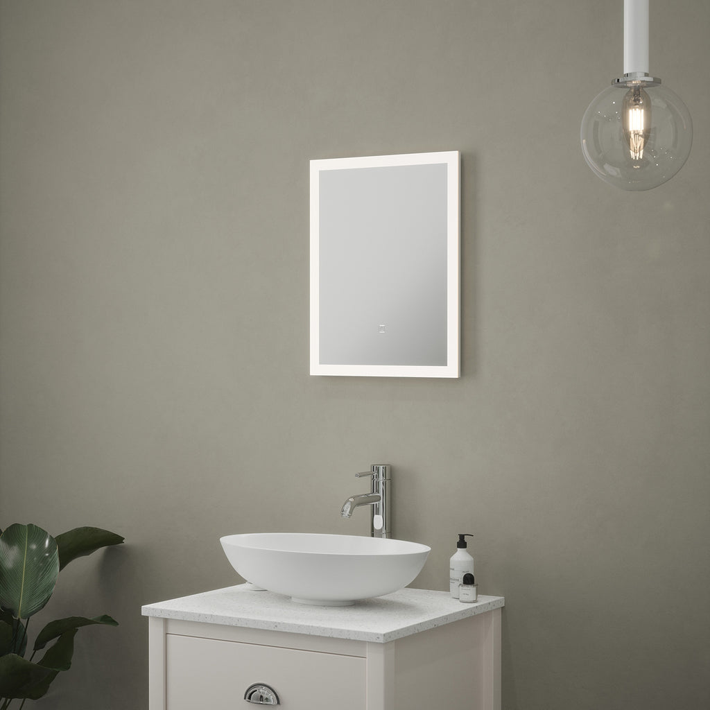 Florence Rectangular LED Bathroom Mirror with Diffused Border & Touch Sensor, 390 x 500mm, IP44