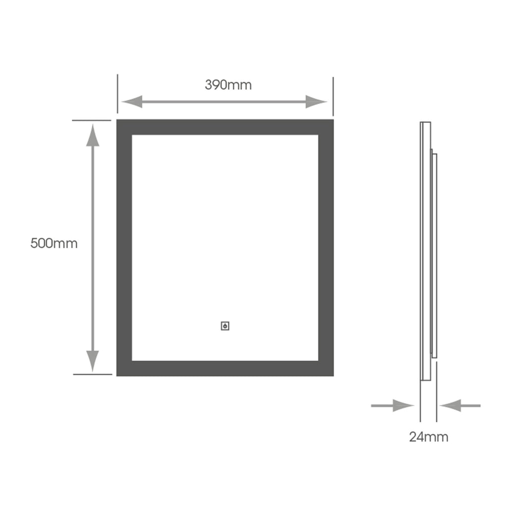 Florence Rectangular LED Bathroom Mirror with Diffused Border & Touch Sensor, 390 x 500mm, IP44
