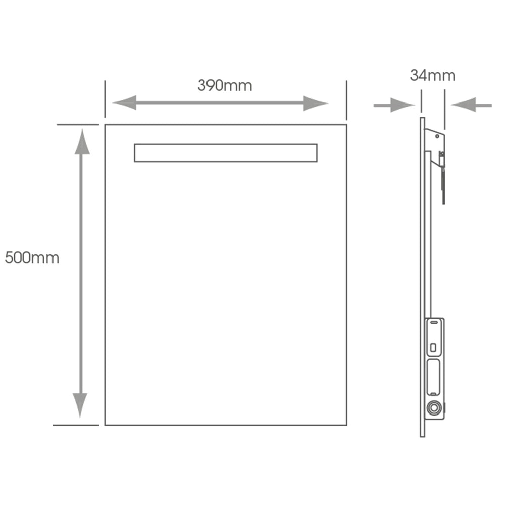 Comino Rectangular LED Bathroom Mirror with Battery Power & IP44 Rating, 390 x 500mm