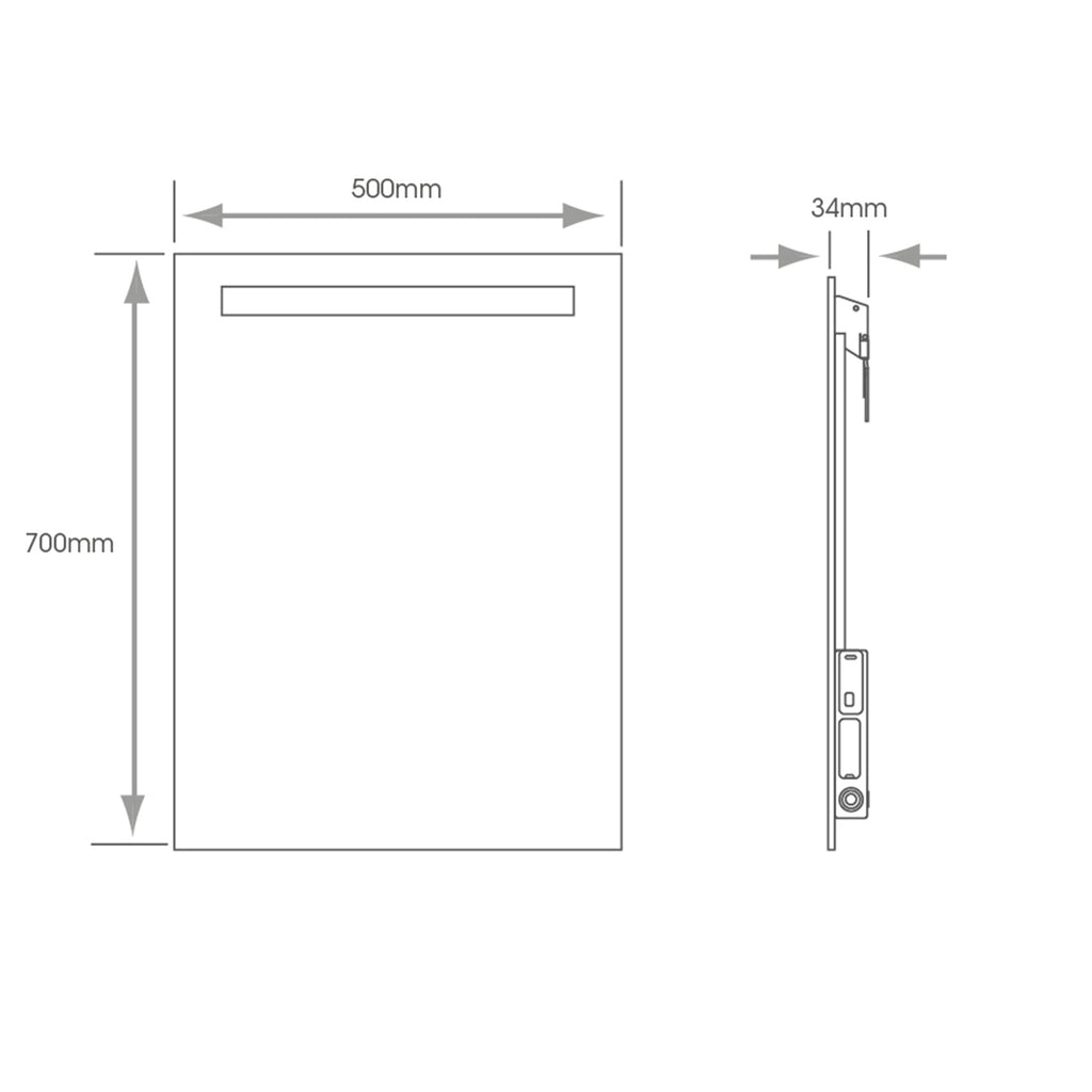 FNX Bathrooms Comino Rectangular LED Bathroom Mirror - 500x700mm, Battery-Powered, IP44 Rated