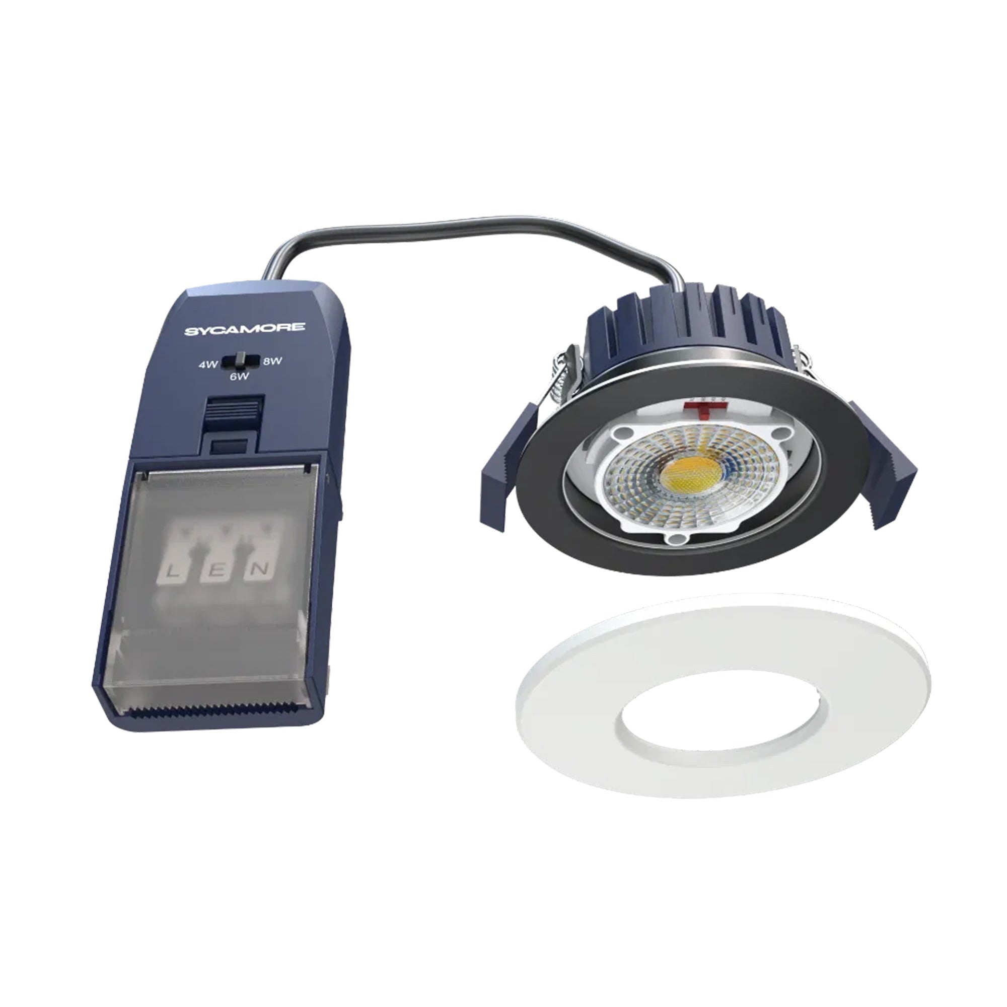Sycamore Riga Flex Dimmable LED Downlight: Multi-Wattage, Switchable Colour, IP65 Fire Rated, White, 70mm Cut Out