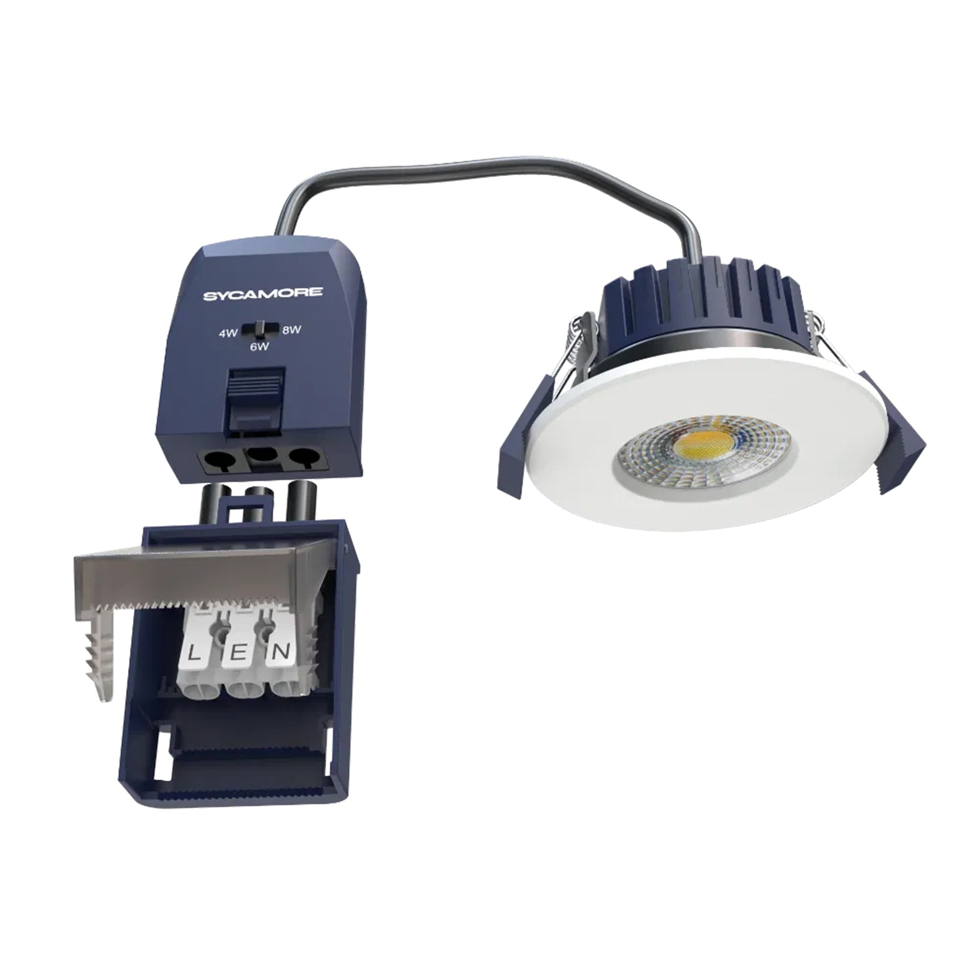 Sycamore Riga Flex Dimmable LED Downlight: Multi-Wattage, Switchable Colour, IP65 Fire Rated, White, 70mm Cut Out