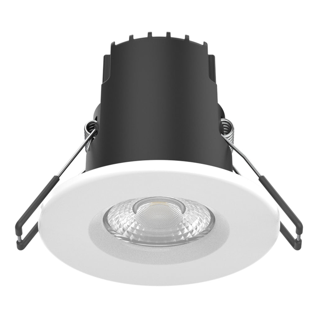 Riga Uno 6W Dimmable LED Downlight with White Bezel, IP65 Bathroom & Outdoor Rated, Fire Rated, Warm White (3000K)