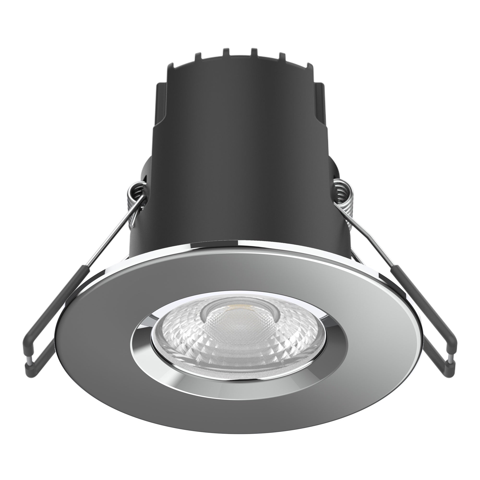 Riga Uno 6W LED Dimmable Downlight, IP65 Fire Rated, Warm White, Chrome Bezel, 68-70mm Cut Out