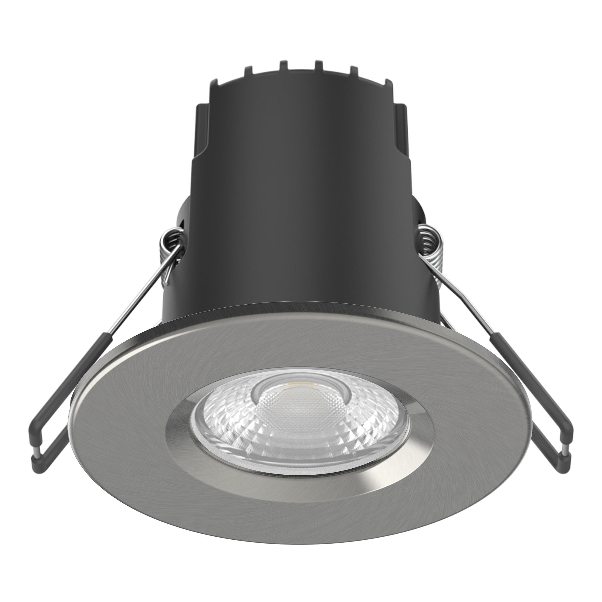 Riga Uno 6W Dimmable LED Downlight IP65 Bathroom & Outdoor Fire Rated Warm White Brushed Nickel Bezel Energy Saving