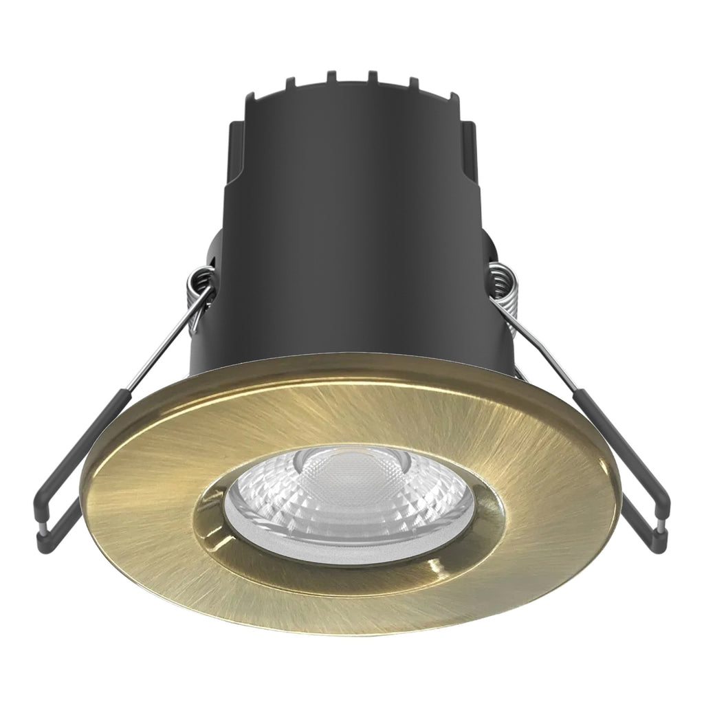 FNX Riga Uno 6W Dimmable IP65 Fire Rated LED Downlight with Brushed Gold Bezel (68-70mm Cut-out)