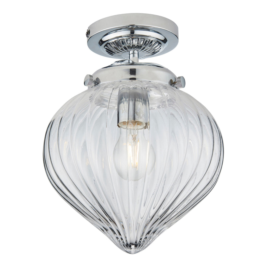 Cheston IP44 Dimmable Bathroom Ceiling Light with Chrome & Ribbed Glass - E27