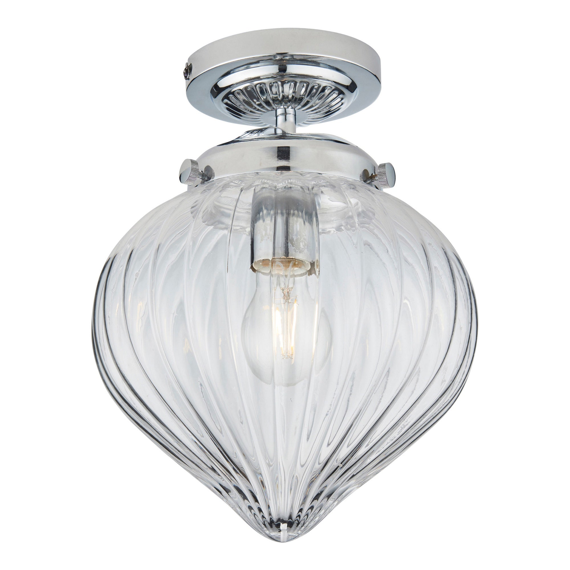 Cheston IP44 Dimmable Bathroom Ceiling Light with Chrome & Ribbed Glass - E27