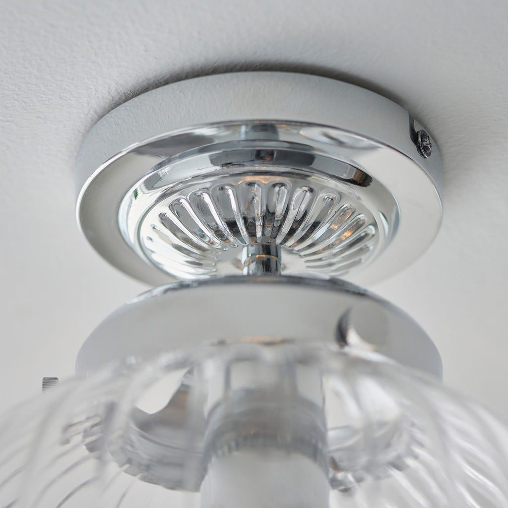Cheston IP44 Dimmable Bathroom Ceiling Light with Chrome & Ribbed Glass - E27