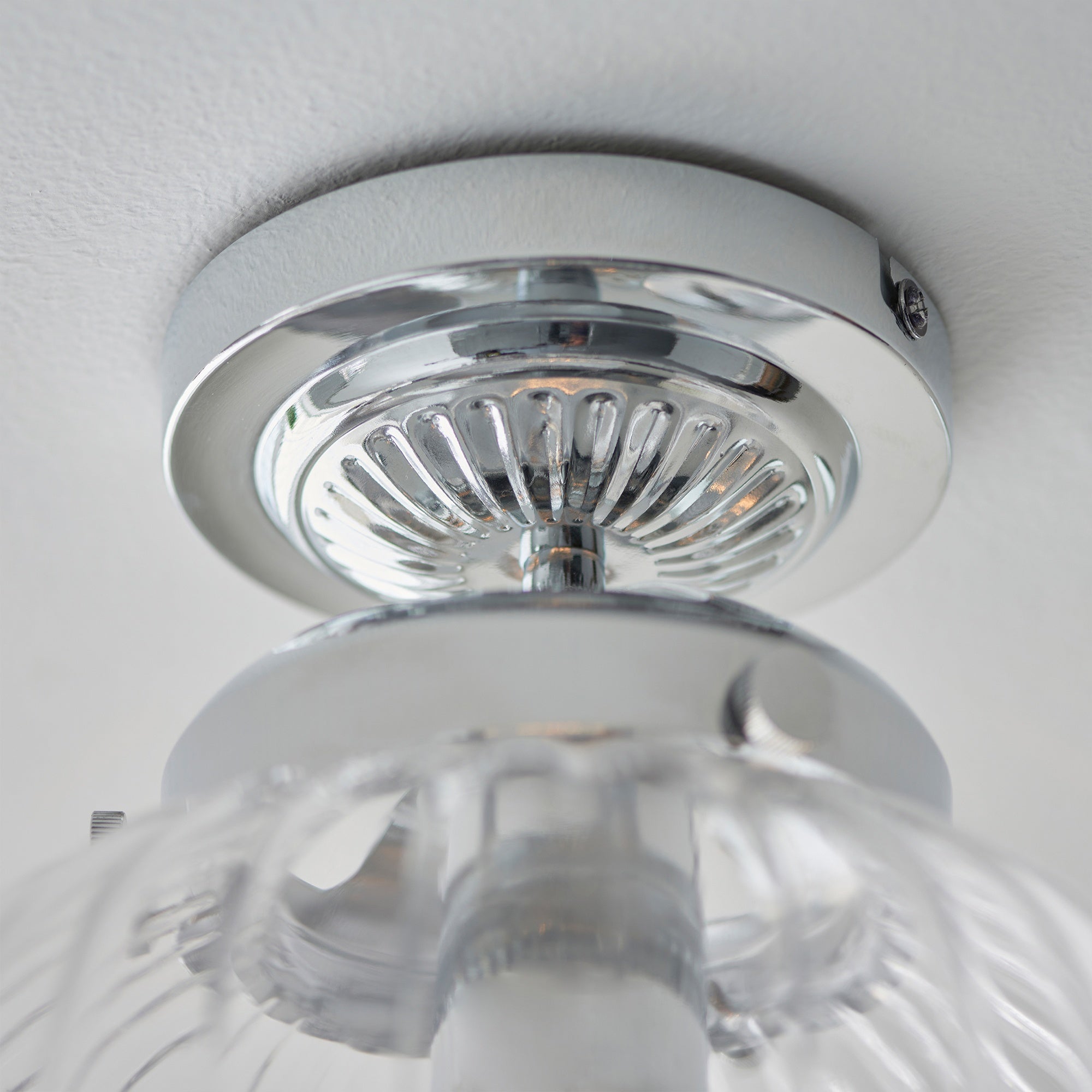 Cheston IP44 Dimmable Bathroom Ceiling Light with Chrome & Ribbed Glass - E27