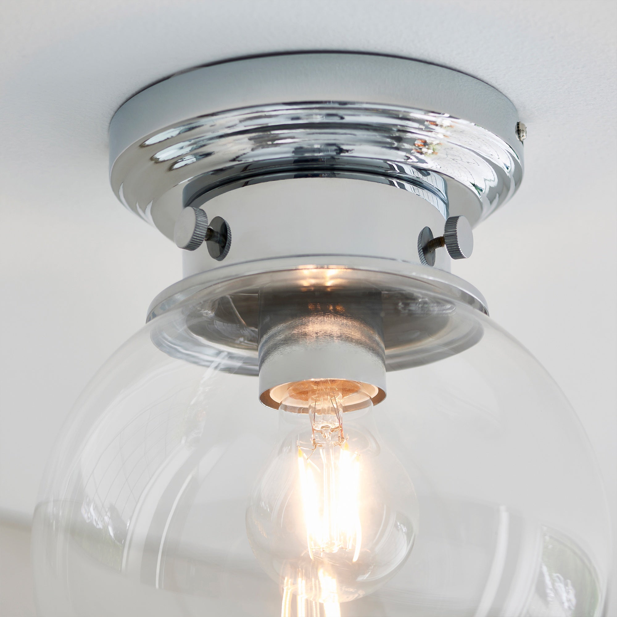 Cheswick IP44 Dimmable Chrome & Glass Flush Bathroom Ceiling Light (E27)